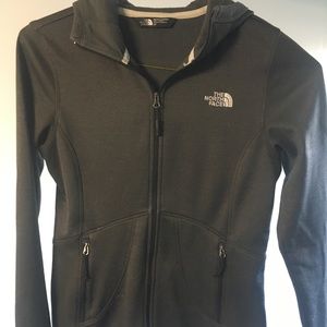 🍁North face fleece lined, charcoal grey, hooded layering jacket, xSmall